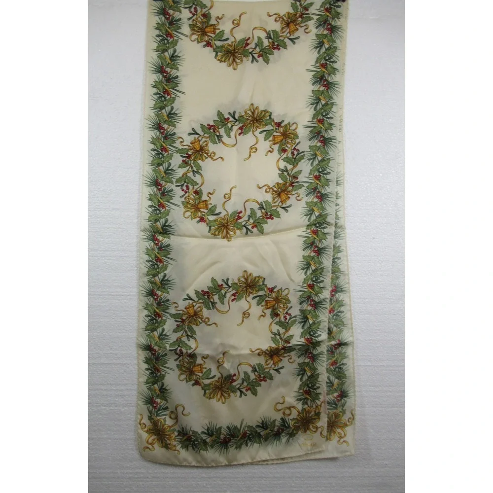 Oscar de la Renta Silk Scarf Christmas Wreath Print 11x53